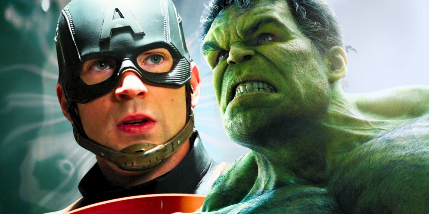 Split image of Chris Evans as Captain America and Mark Ruffalo as the Hulk in the MCU