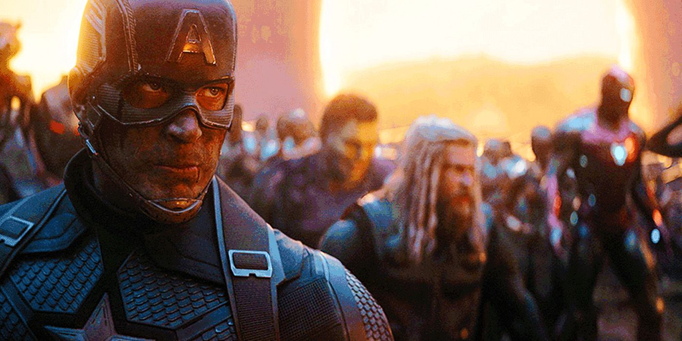 Capitão América reunindo os Vingadores na batalha final de Avengers Endgame