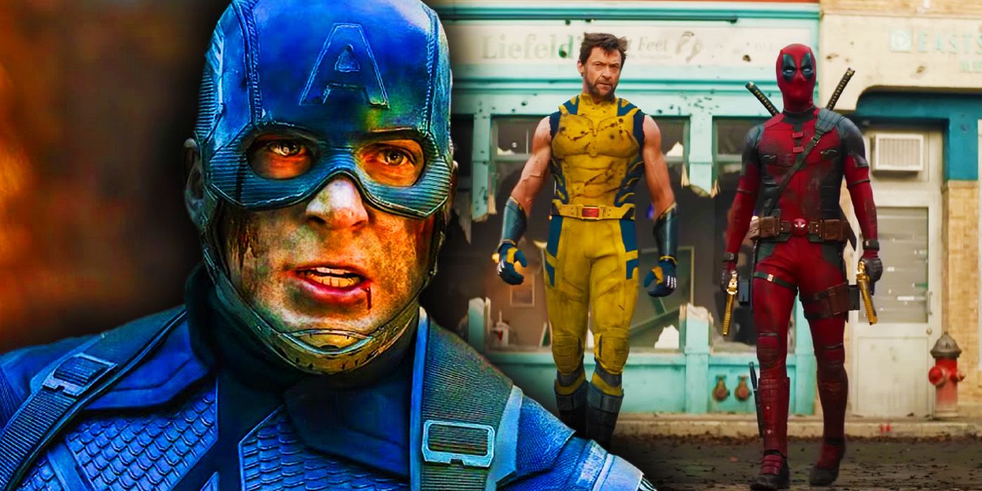 Captain America in Avengers Endgame with Wolverine and Deadpool walking in Deadpool & Wolverine's trailer