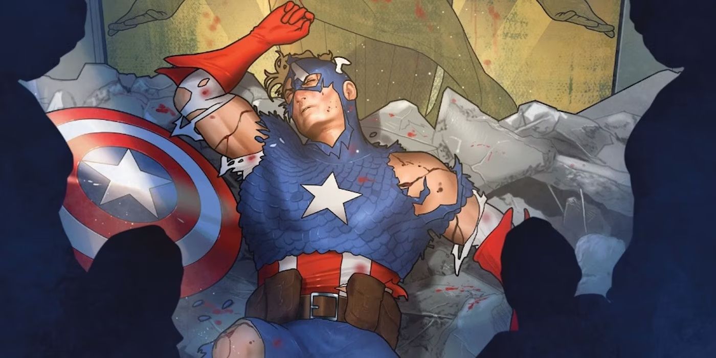 Captain America injured and lying on his back