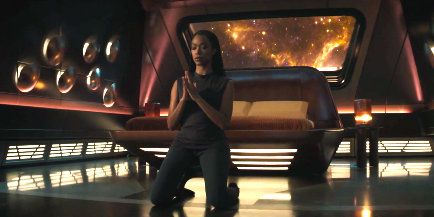 Captain Burnham practices Vulcan meditation in Star Trek Discovery