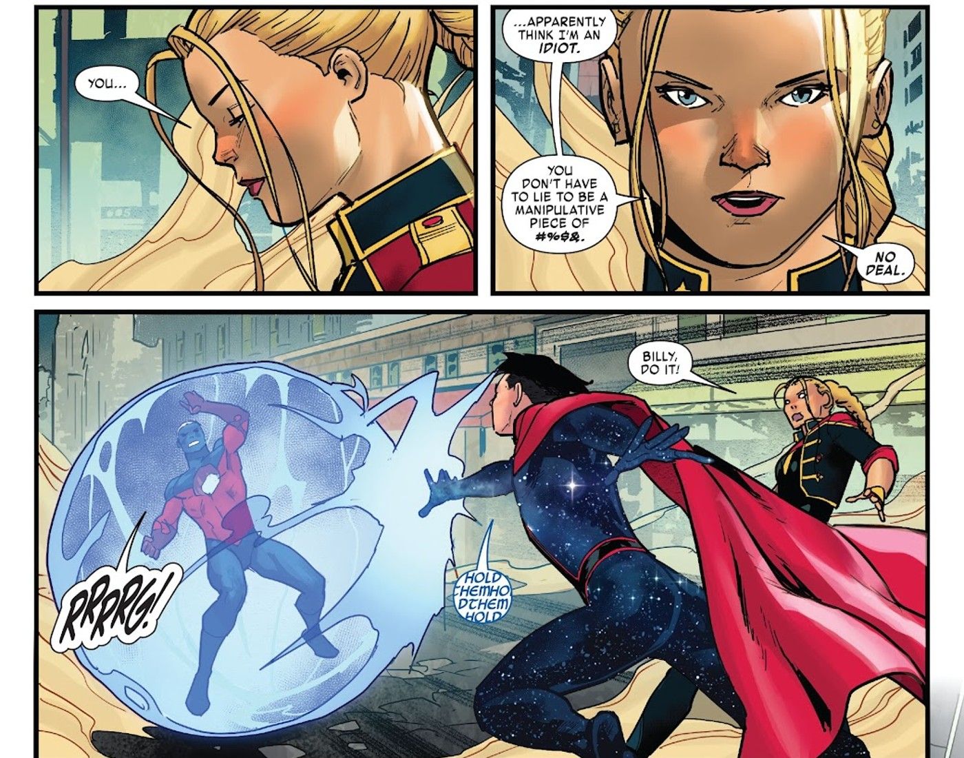 Capitão Marvel recusa Genis-Vell Undone Omen antes que Wiccan o prenda