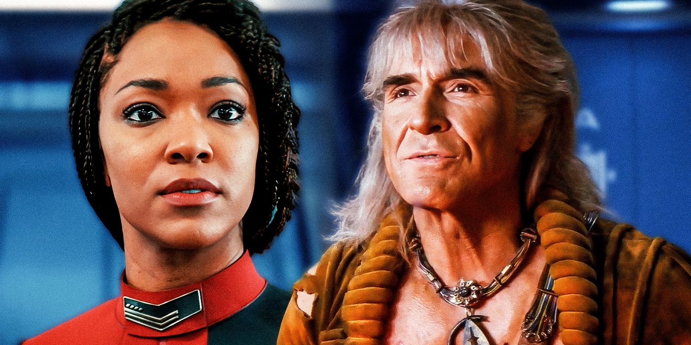 Sonequa Martin-Green as Captain Burnham and Ricardo Montalban as Khan in Star Trek