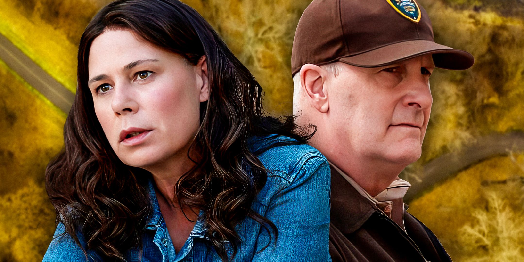 Maura Tierney as Grace Poe and Jeff Daniels as Chief Del Harris in American Rust.