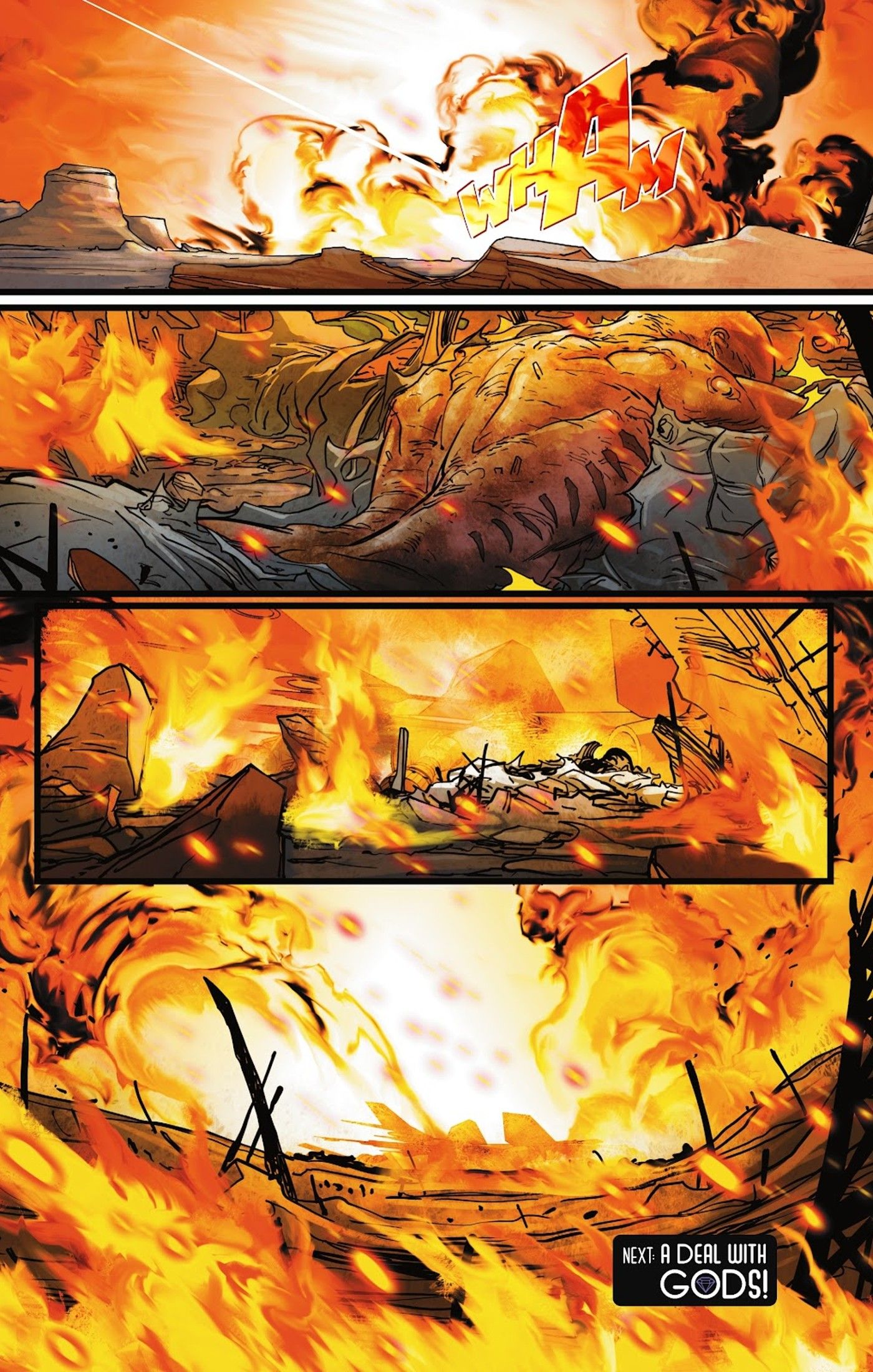 Painéis de quadrinhos: Mulher-Gato bate uma aeronave e ela queima violentamente.