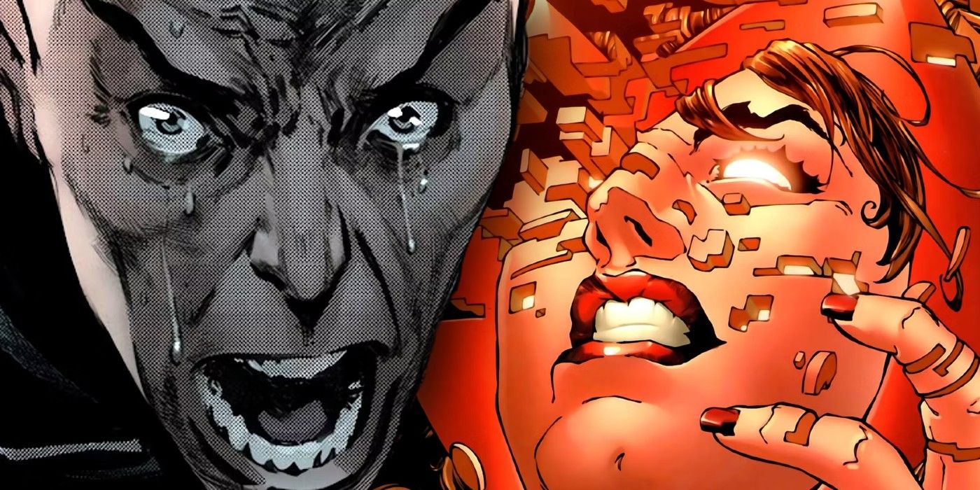 Charles Xavier crying with Scarlet Witch House of M cover