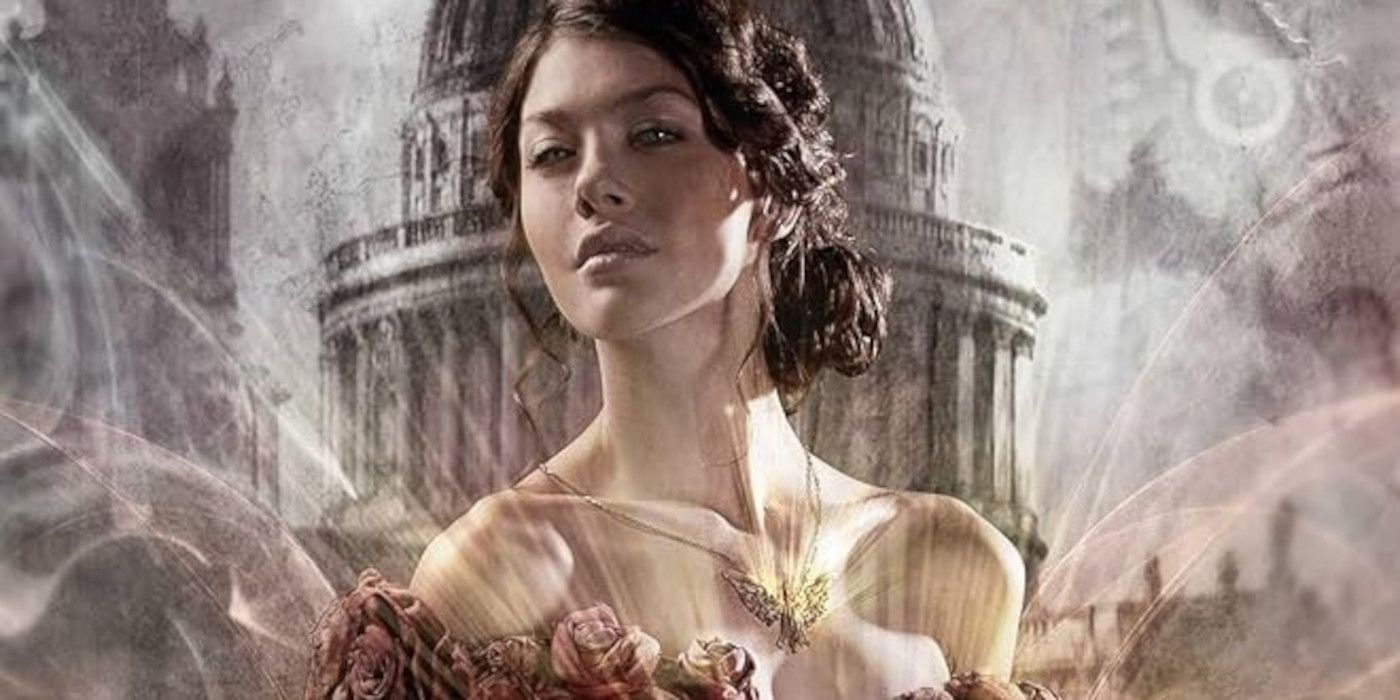 Capa de Clockwork Princess com Tessa em um vestido florido