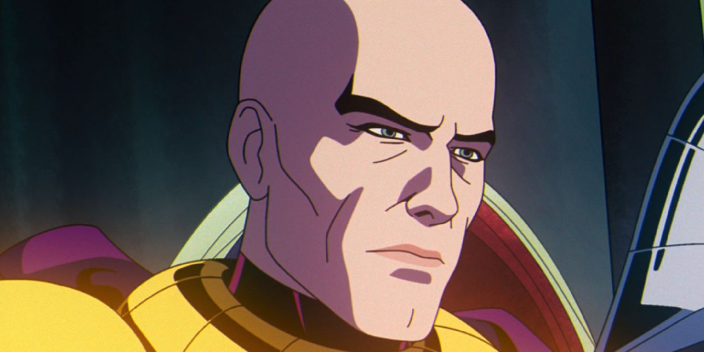 Close de Charles Xavier usando armadura Shi'ar em X-Men '97