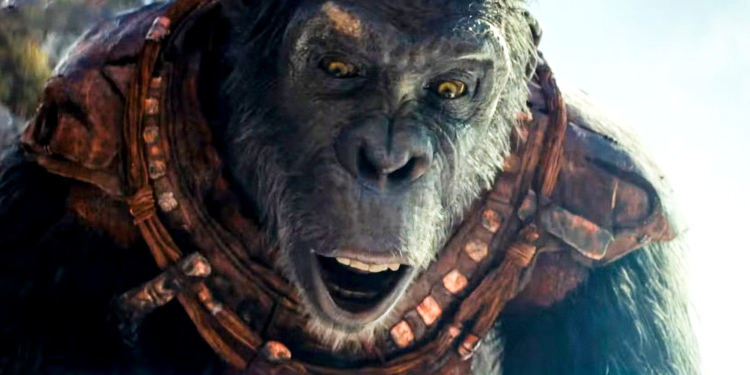 Close-up of Proximus Caesar with a surprised expression in Kingdom of the Planet of the Apes