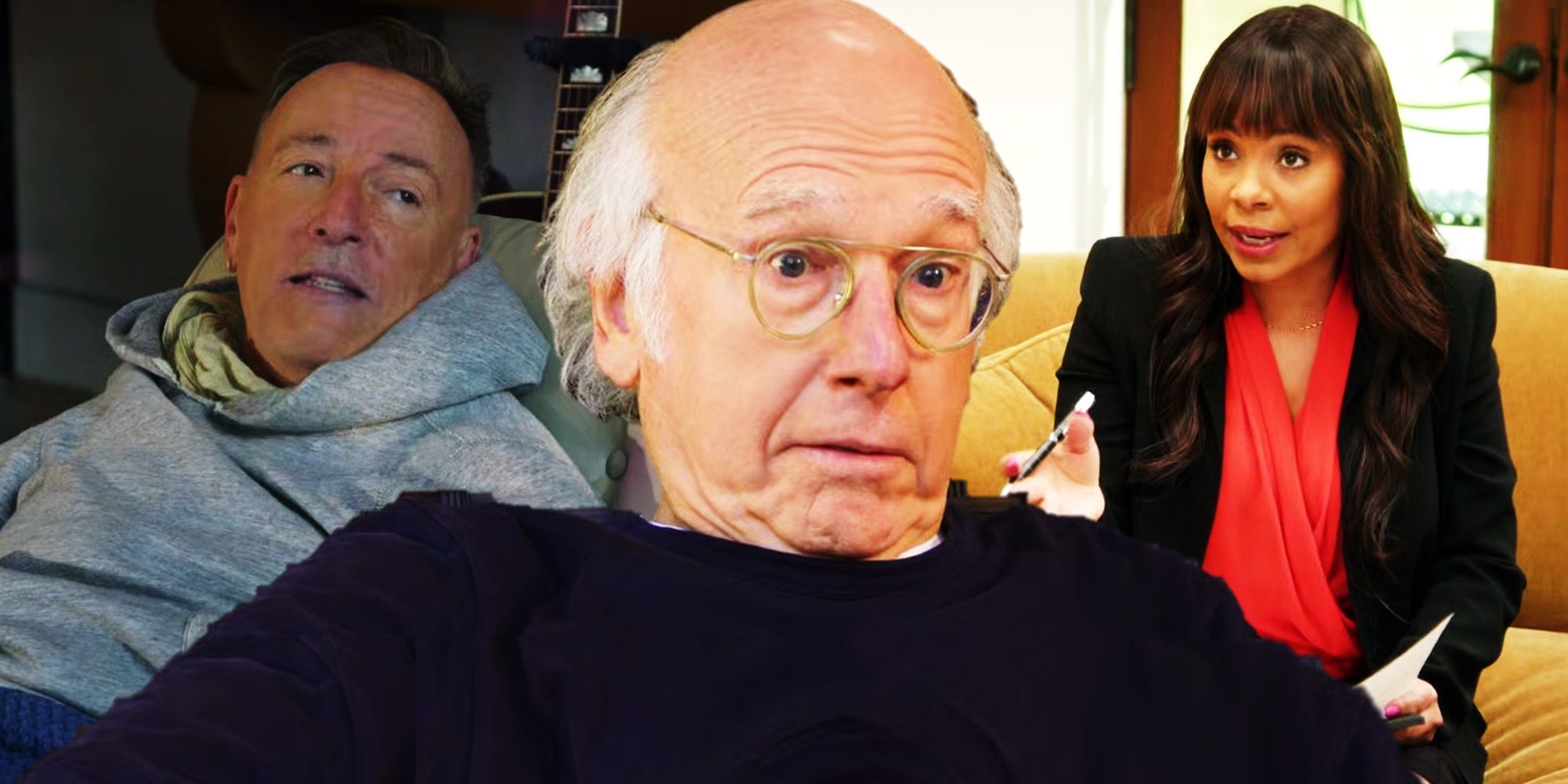 Collage of Larry, Bruce Springsteen, and Sanaa Lathan in Curb Your Enthusiasm