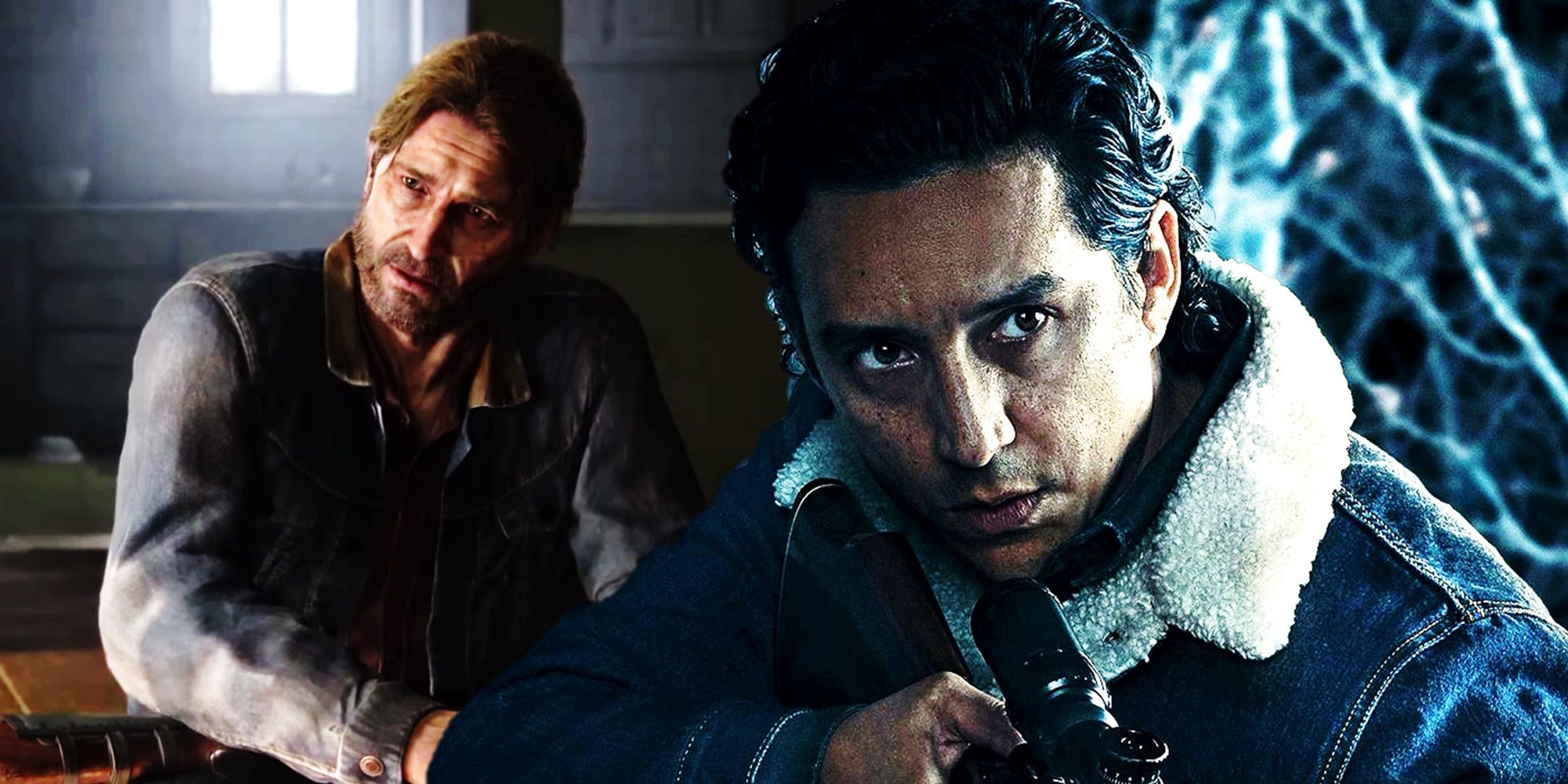 Collage of Tommy in The Last of Us Part II and Gabriel Luna as Tommy in The Last of Us TV show