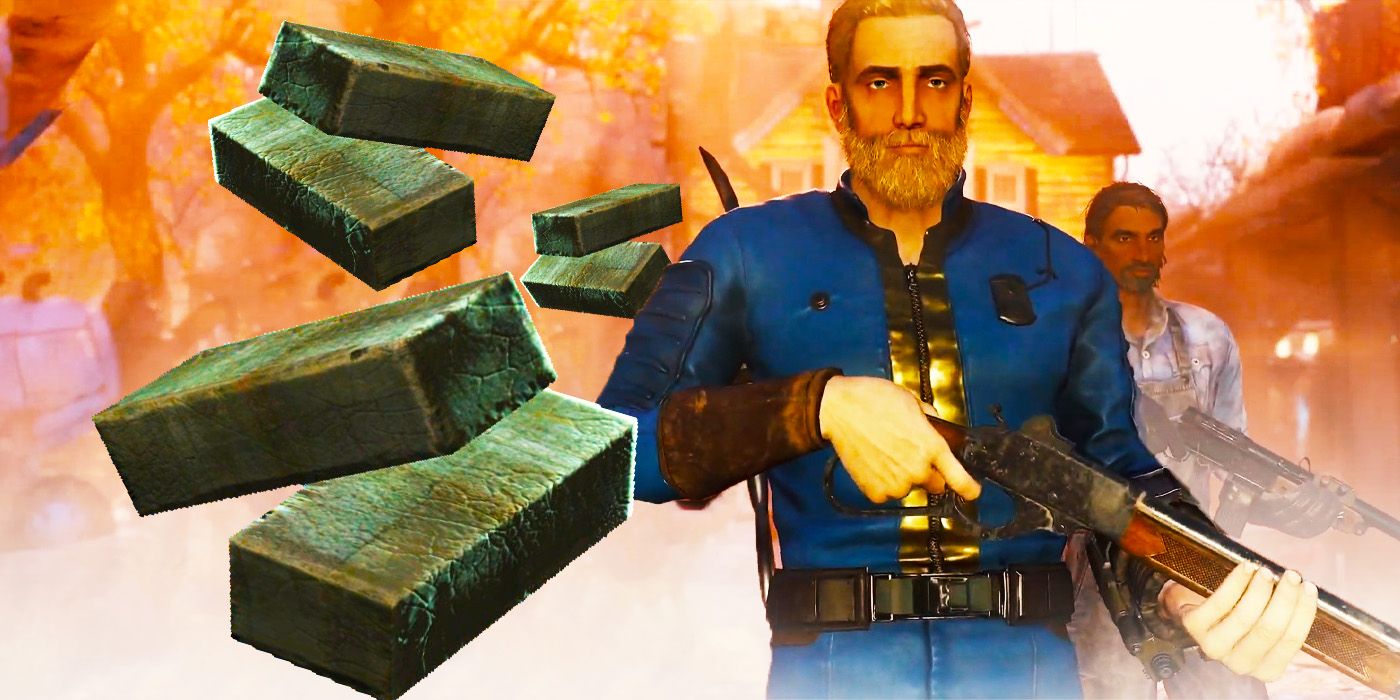 Concrete Scrap crafting material in Fallout 76 with 2 player characters