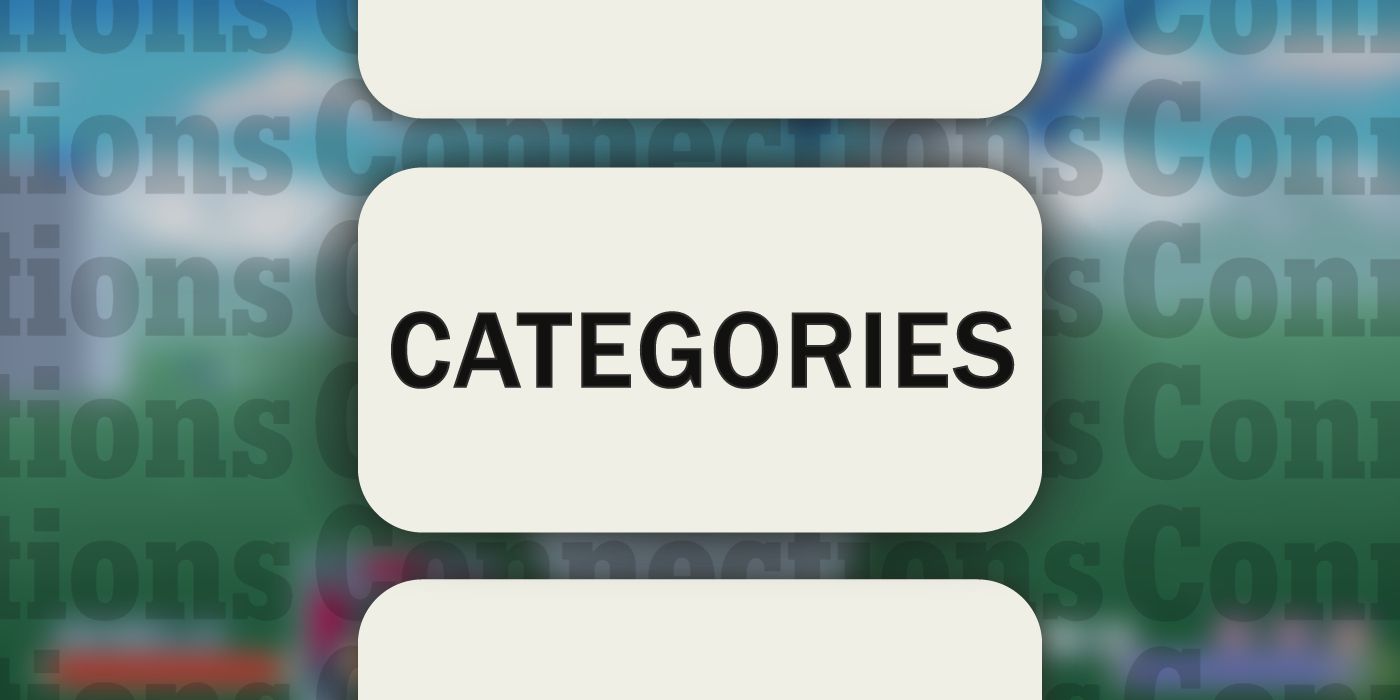 Connections April 10 The word Categories in a big box with a blurred background