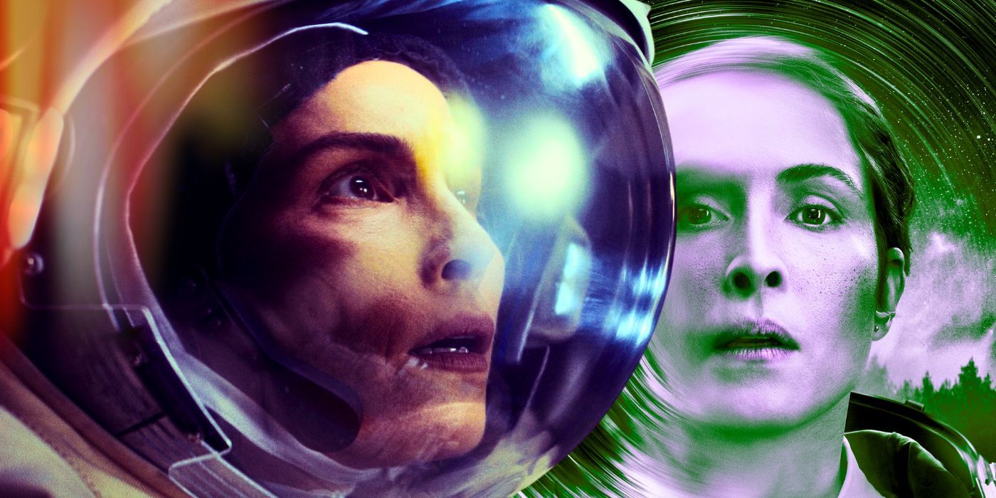 A blended image of two versions of Noomi Rapace as Jo in Constellation