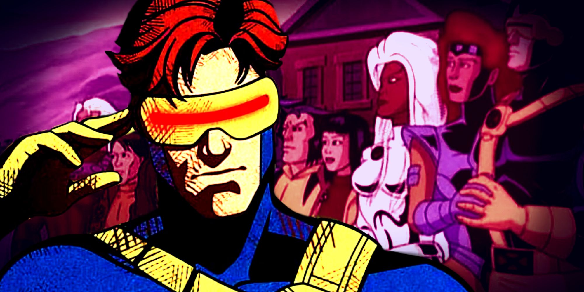 Cyclops Touches his Glasses with the Mutants in the Background in X-Men '97