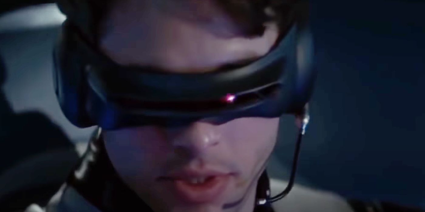 Cyclops with a microphone saying his yellow spandex line in X-Men