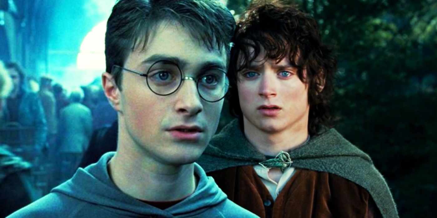 Daniel Radcliffe as Harry Potter juxtaposed with Elijah Wood as Frodo in Lord of the Rings