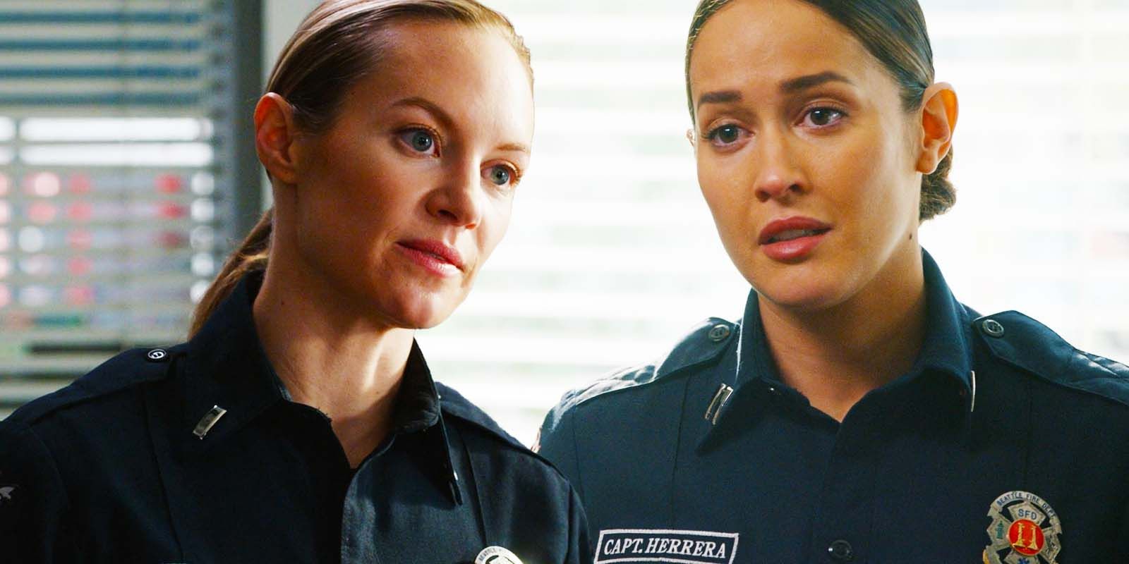 Danielle Savre as Maya Bishop and Jaina Lee Ortiz as Andy Herrera in Station 19 season 7 episode 5-2