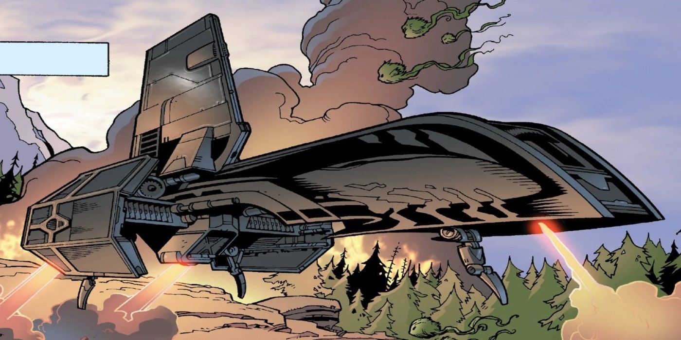 Darth Bane's ship, the Valcyn, lands on Ruusan in the Star Wars Legends comic Jedi vs Sith.