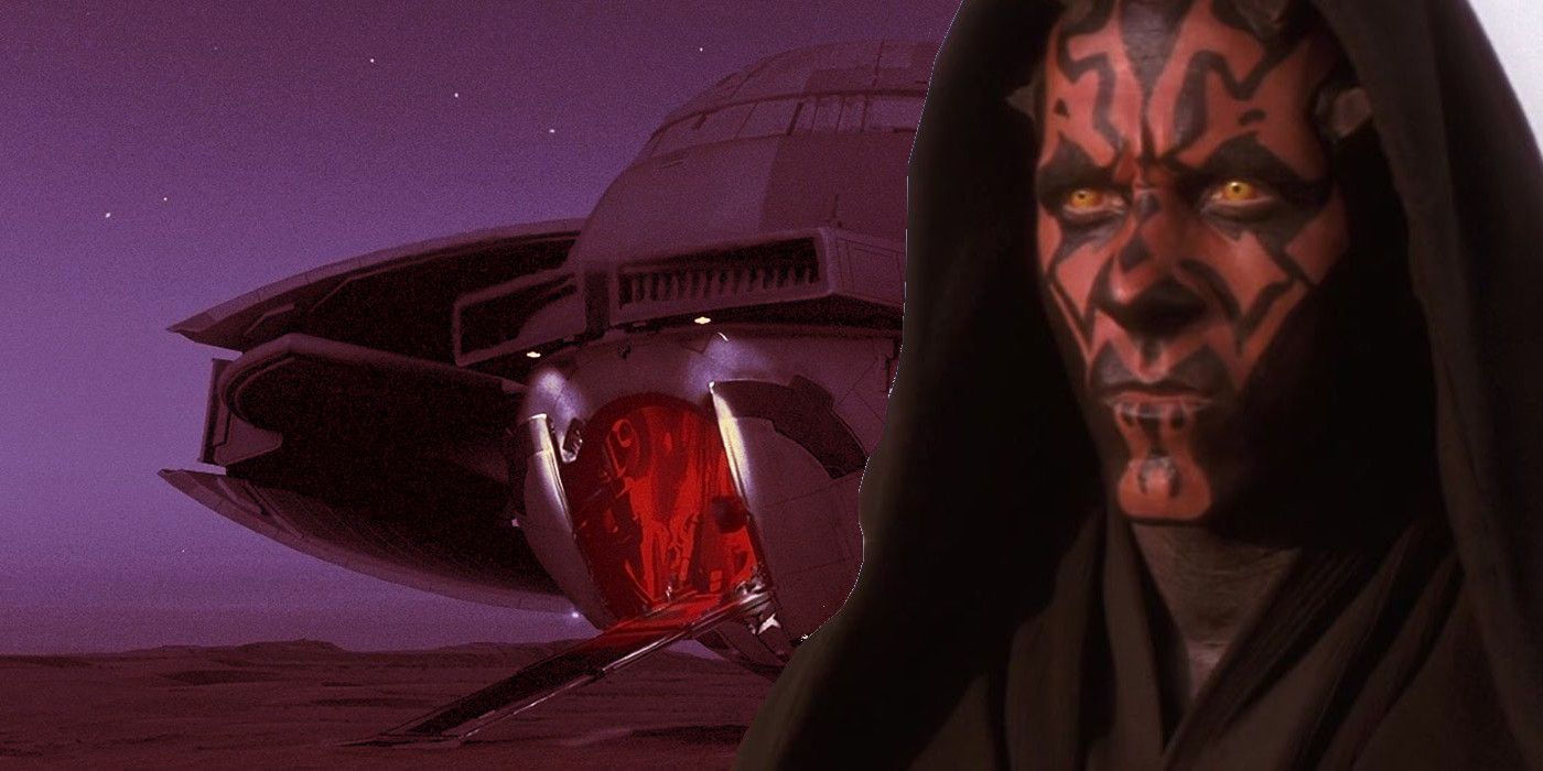 Darth Maul and the Scimitar Sith Infiltrator in Star Wars The Phantom Menace.