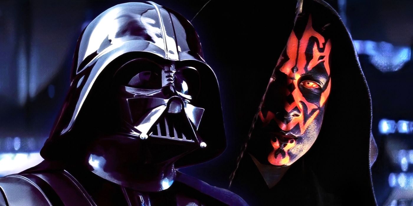 Darth Maul and Darth Vader standing next to each other.