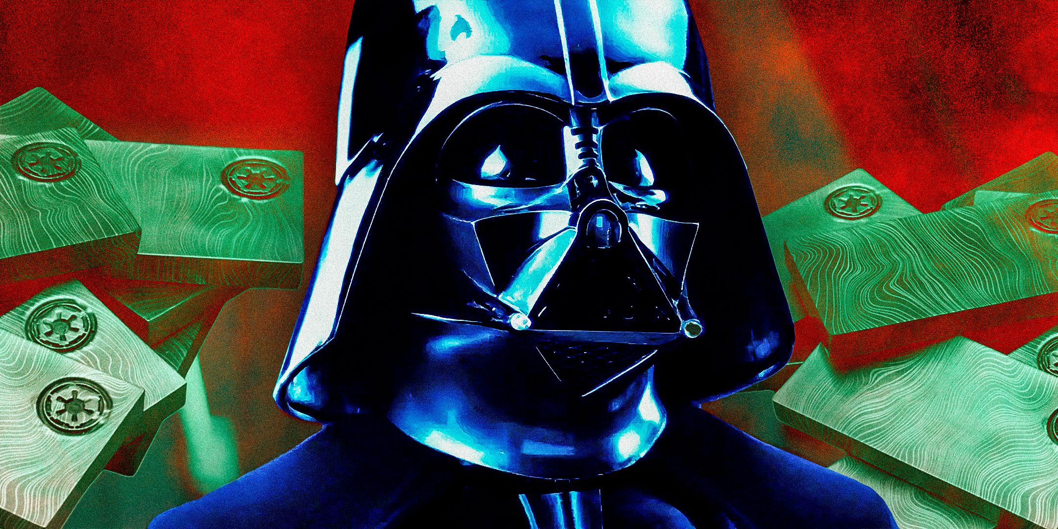 Darth Vader in Star Wars edited with beskar ingots from The Mandalorian