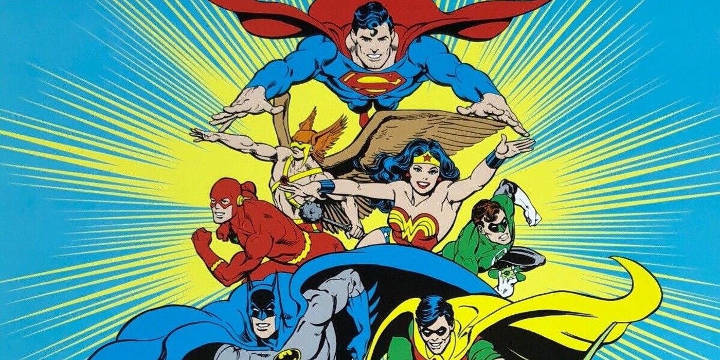 Image of DC heroes, including Superman, Batman and Wonder Woman, all designed by Jose Luis Garcia-Lopez.