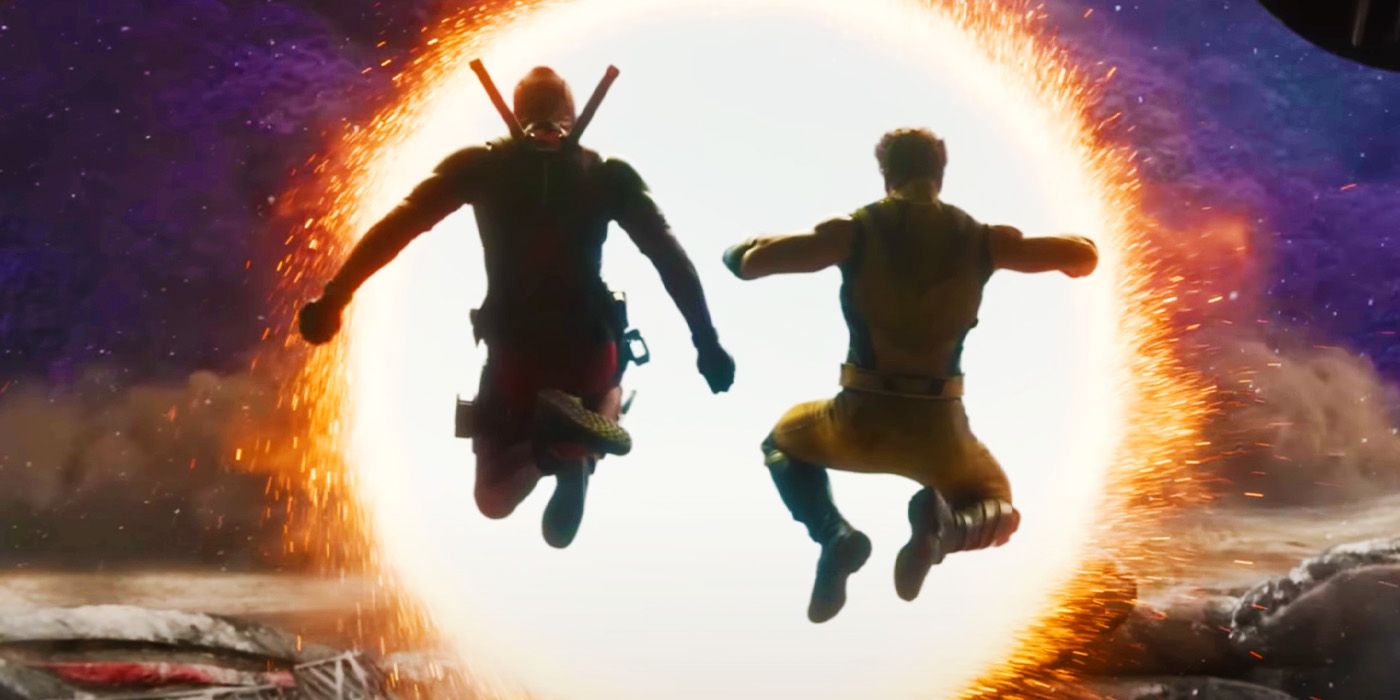 Deadpool and Wolverine jumping into a portal at the end of Deadpool & Wolverine's trailer