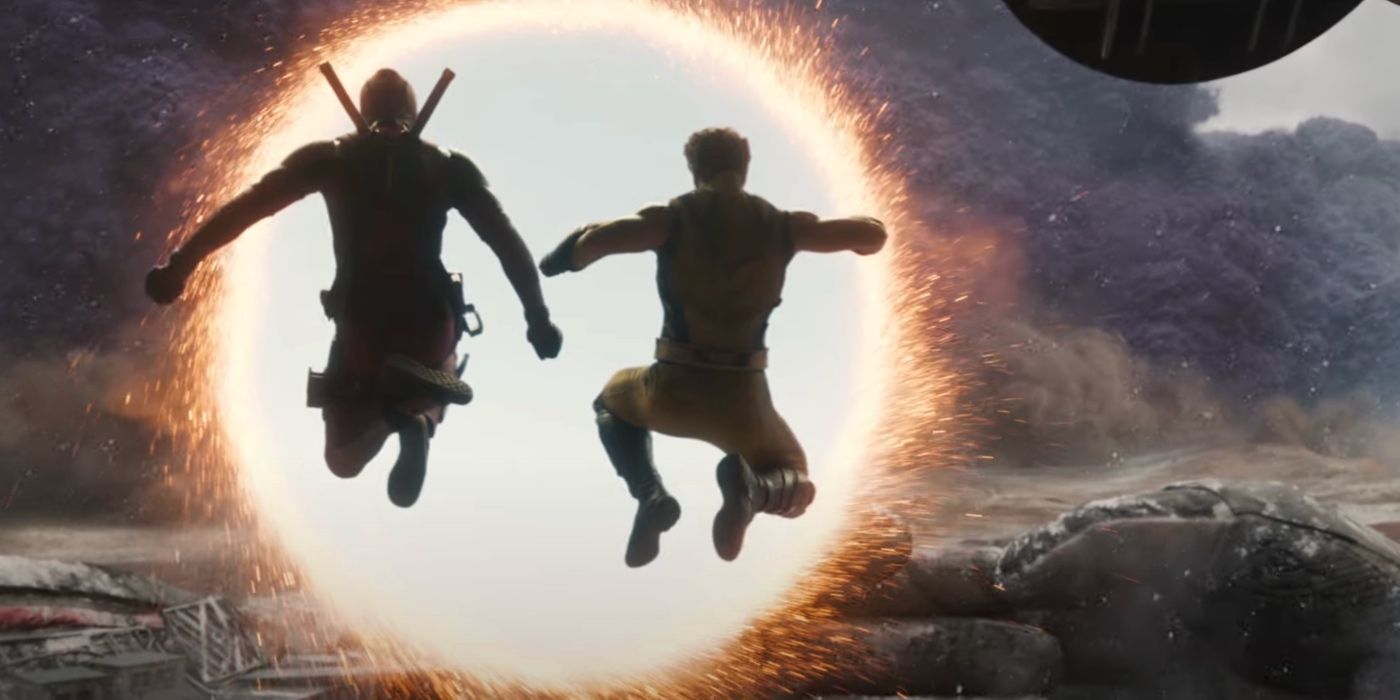 Deadpool and Wolverine Jumping Through Portal Back