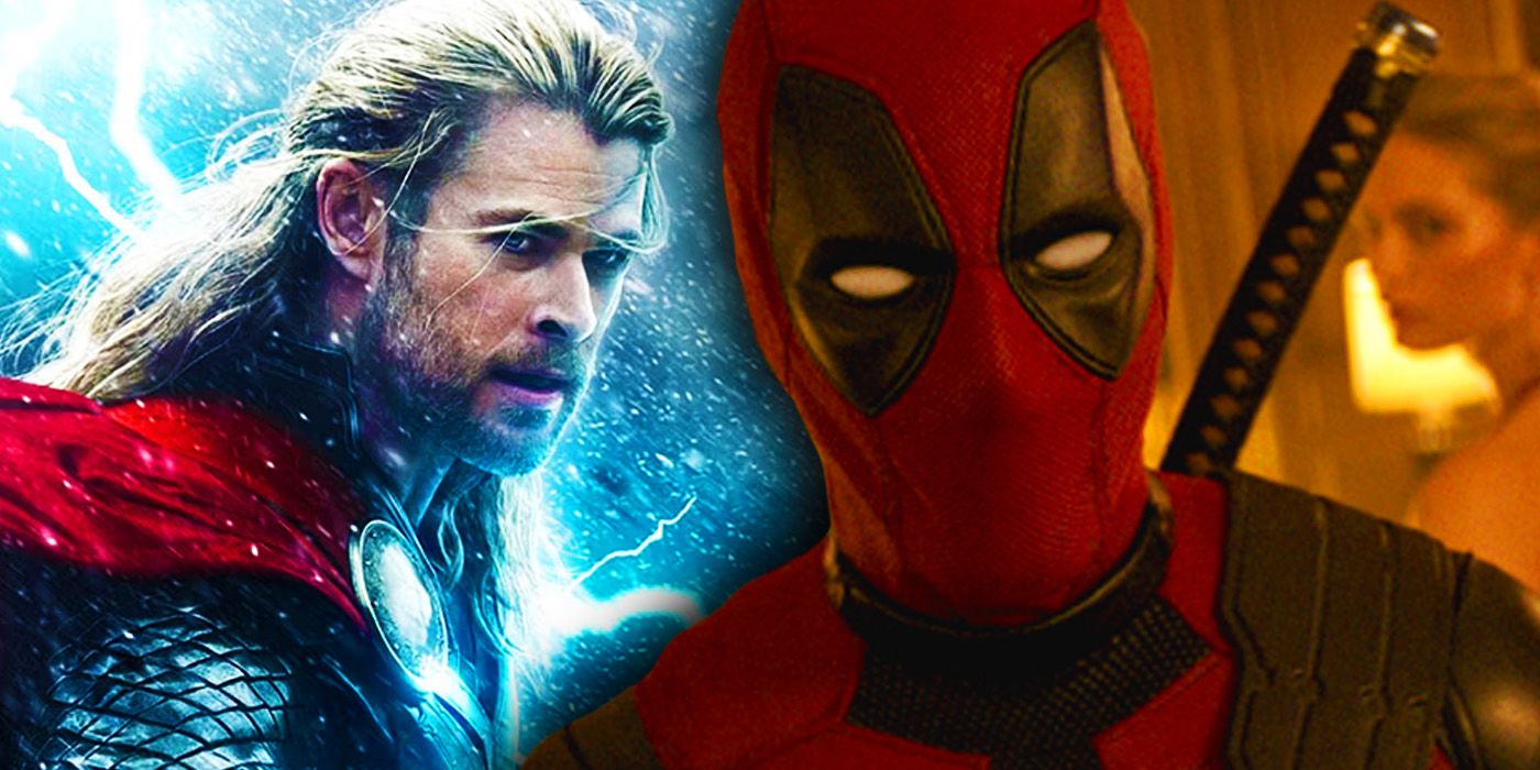 Deadpool in Deadpool & Wolverine trailer with Thor in poster for Thor The Dark World