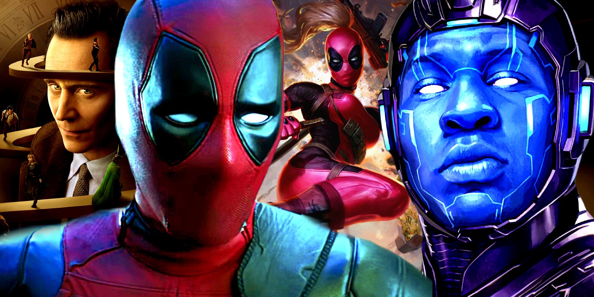 Deadpool Reacts to Kang the Conqueror with Loki and Lady Deadpool in the Background