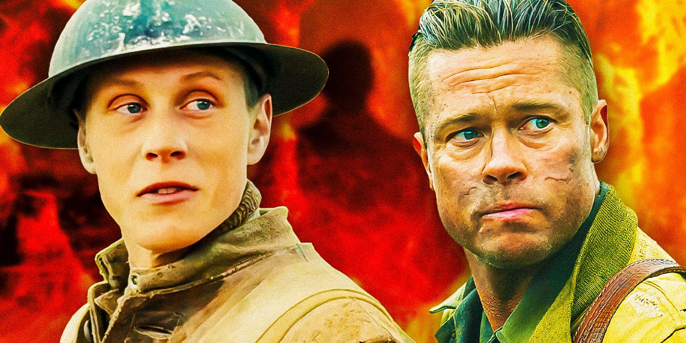 Dean-Charles-Chapman-as-Lance-Corporal-Blake-from-1917-and-Brad-Pitt-as-Don-Wardaddy-Collier-from-Fury