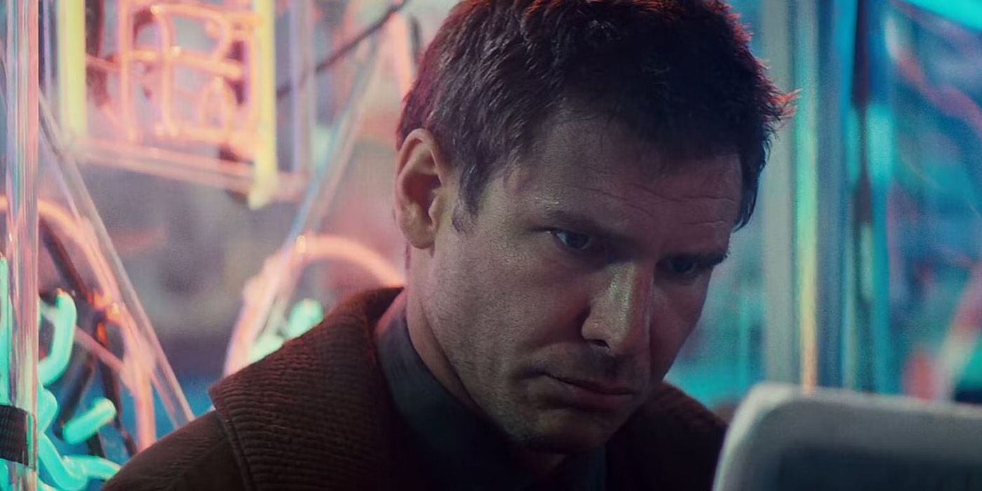 Deckard looking at a screen in Blade Runner