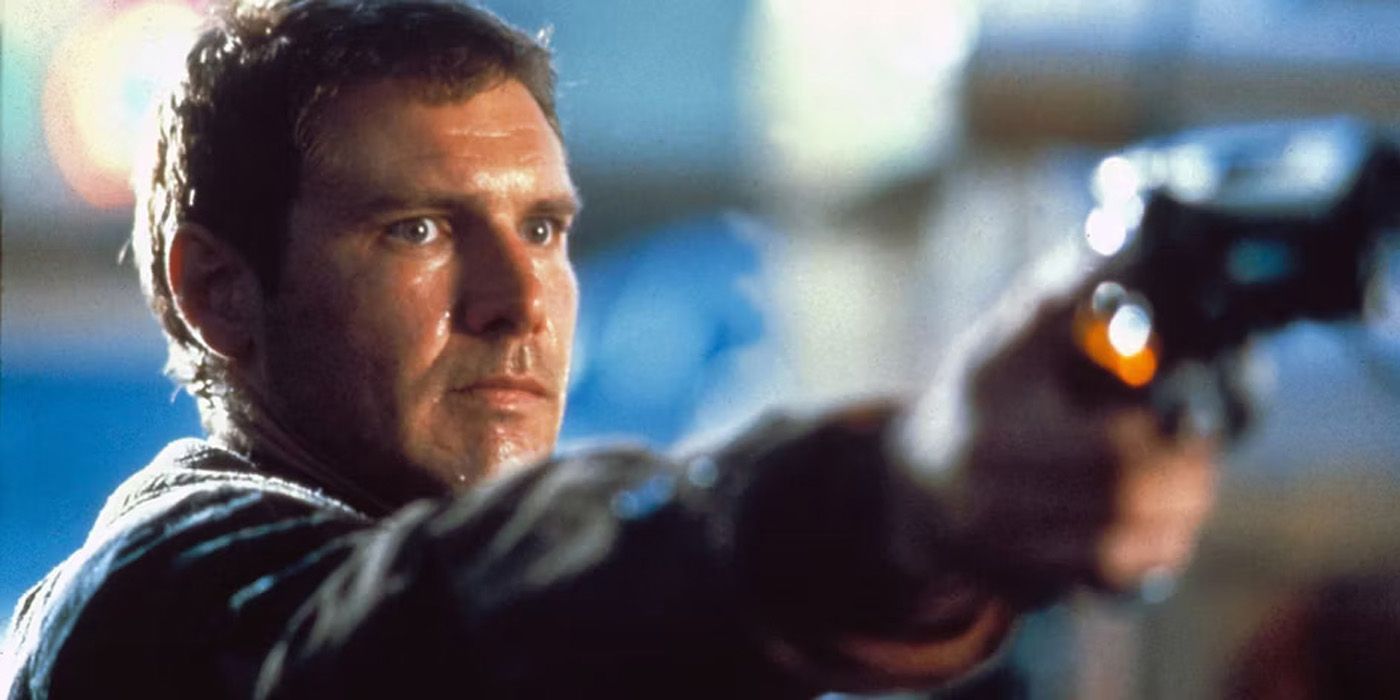 Deckard com uma arma em Blade Runner