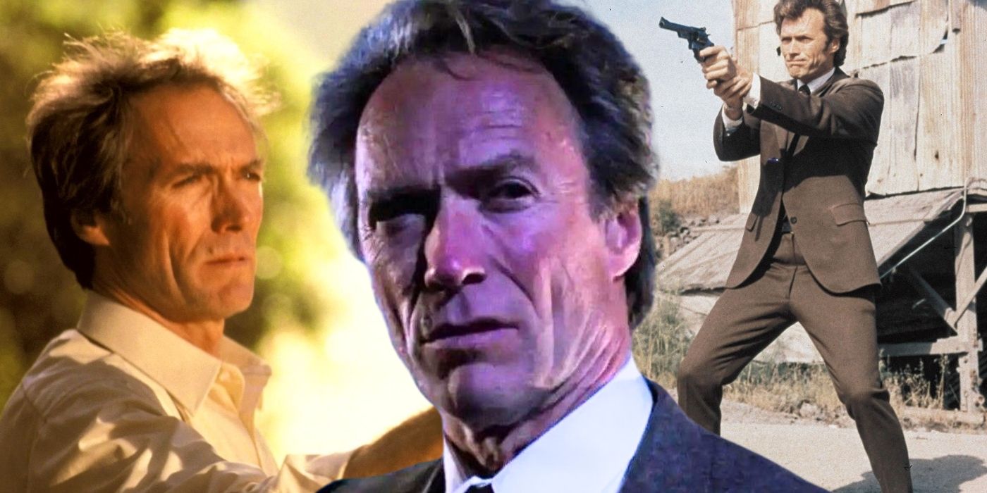 A collage of three images of Clint Eastwood as Harry Callahan in the Dirty Harry movies - created by Tom Russell