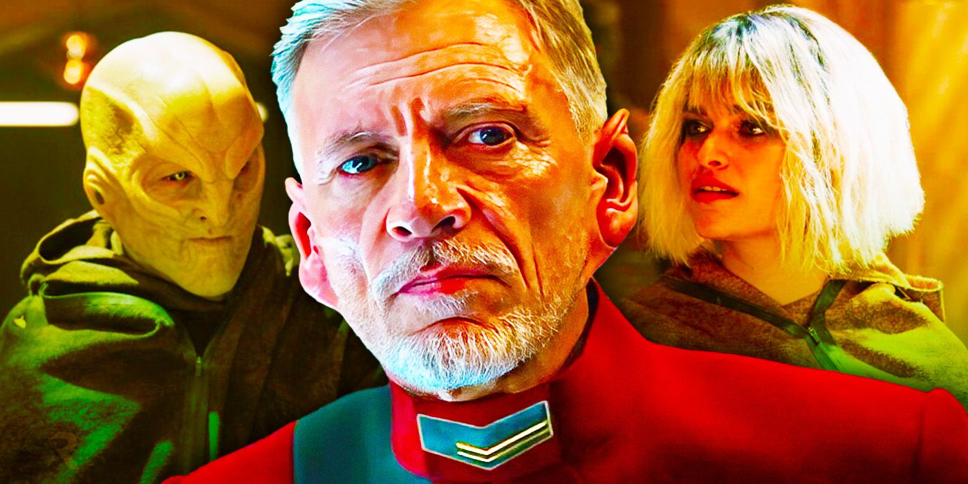 La'k and Moll looking villainous behind a serious Commander Rayner in Star Trek Discovery
