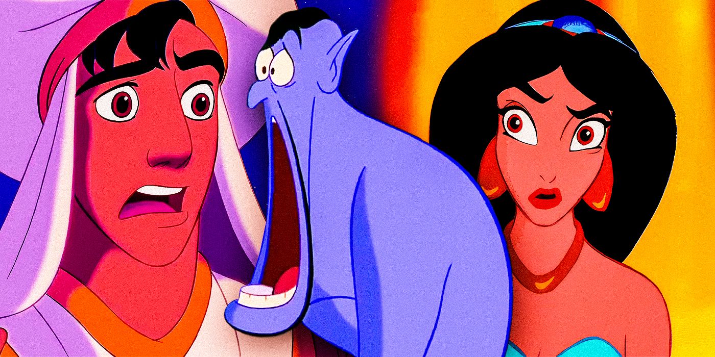 Disney Aladdin Genie and Jasmine looking shocked