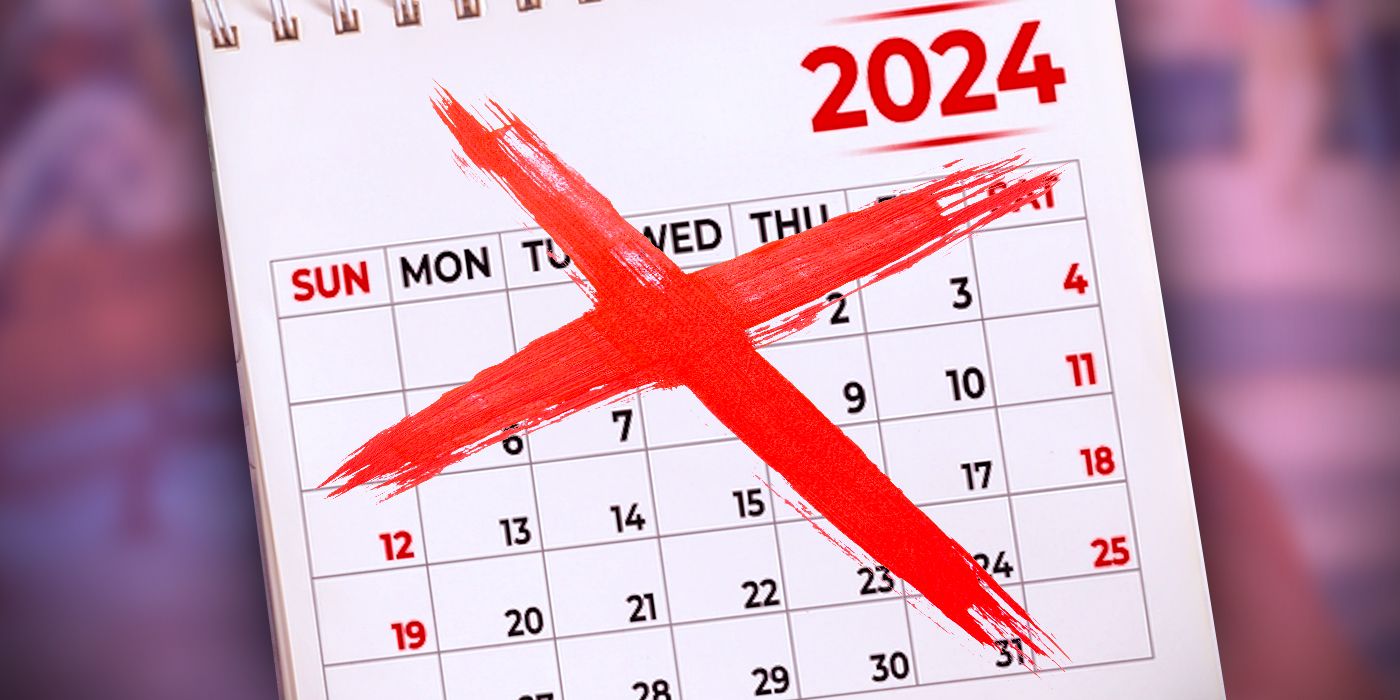 Um calendário de 2024 com um X vermelho sobre ele