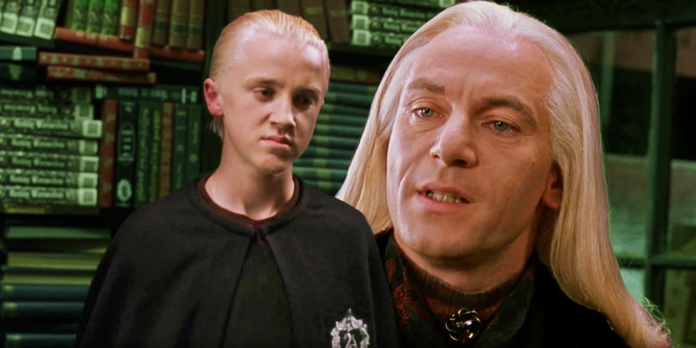 Draco and Lucius Malfoy in Harry Potter and The Chamber of Secrets