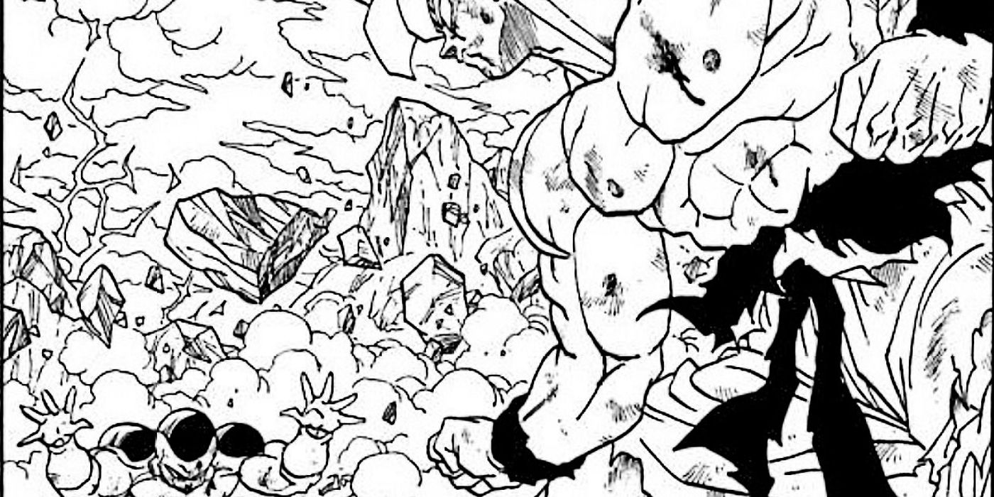 Dragon Ball&rsquo;s Goku &amp; Frieza fighting with a mountain crumbling behind them.
