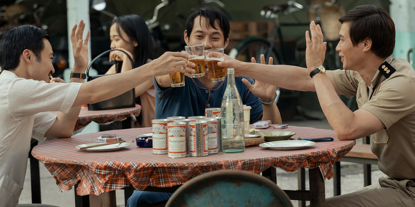 Duy Nguyễn, Fred Nguyen Khan and Hoa Xuande enjoying drinks in The Sympathizer