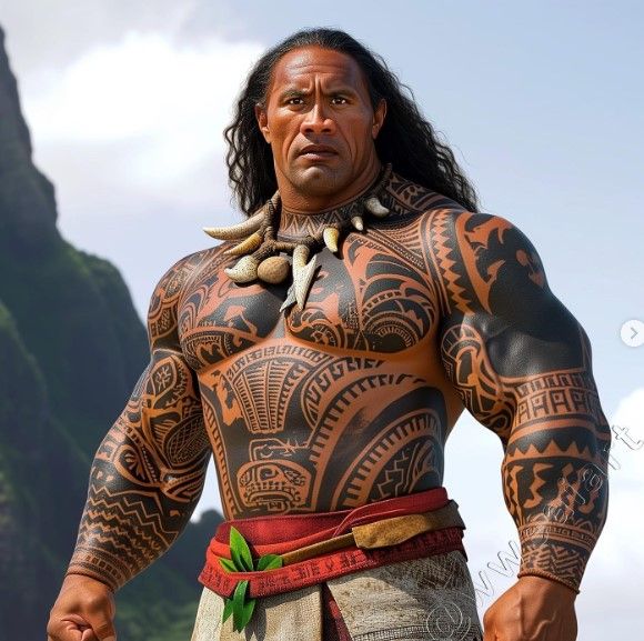 Dwayne Johnson como Maui na arte Live-Action