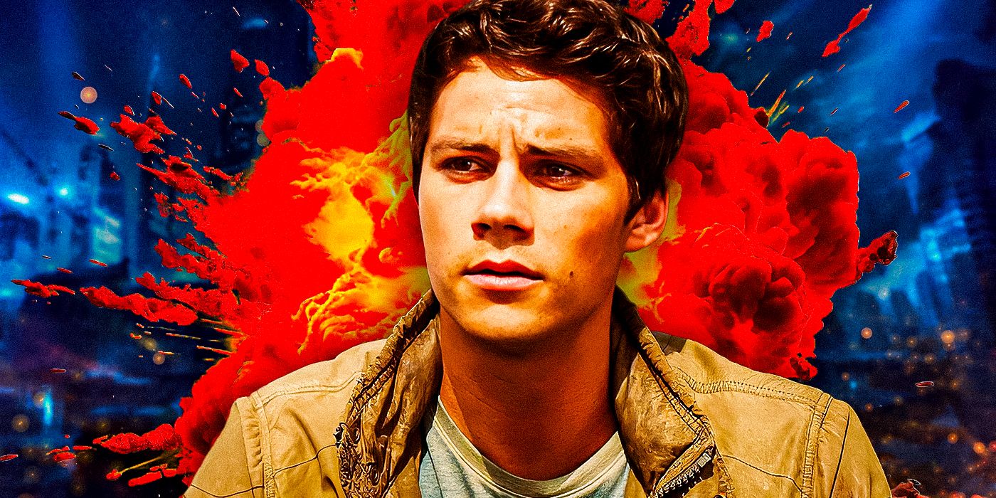 Custom image of Dylan O'Brien against a red and blue backdrop. 