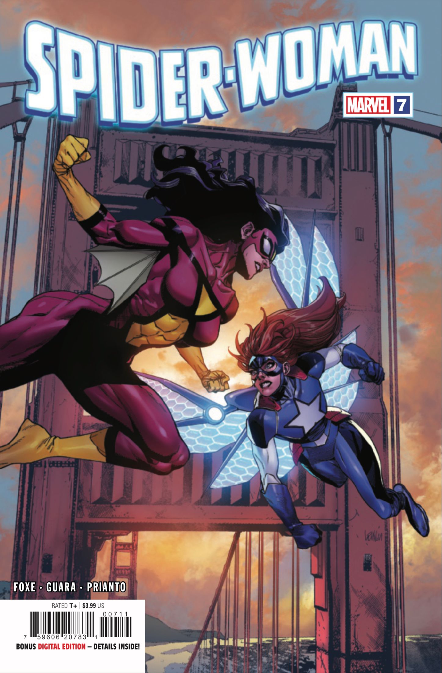 Spider Woman #7 cover by Leinil Francis Yu and Sunny Gho, Spider-Woman flying into a fight.