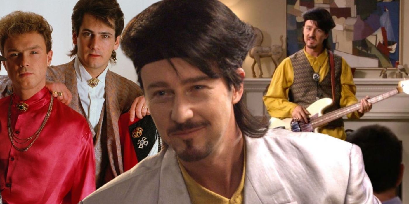 A collage image of Edward Norton in Modern Family alongside the band Spandau Ballet - created by Tom Russell