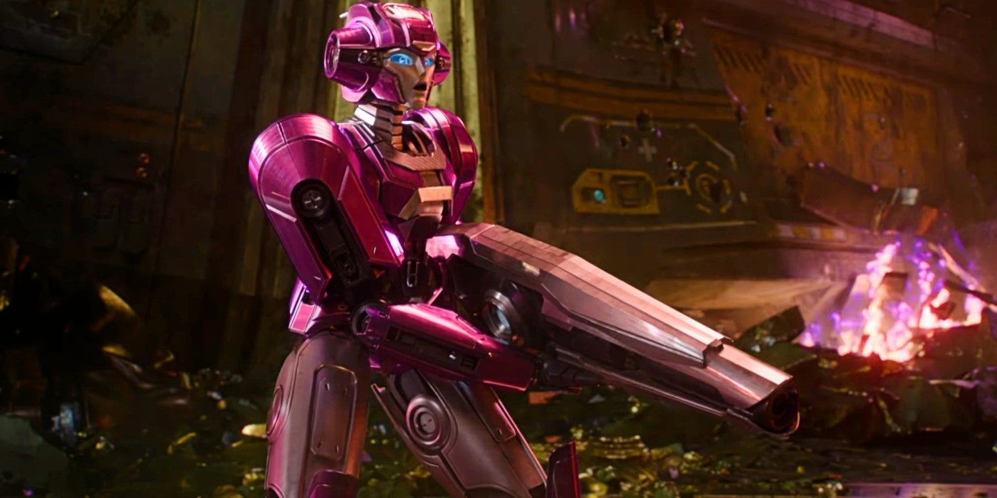 Elita One holding a weapon in Transformers One