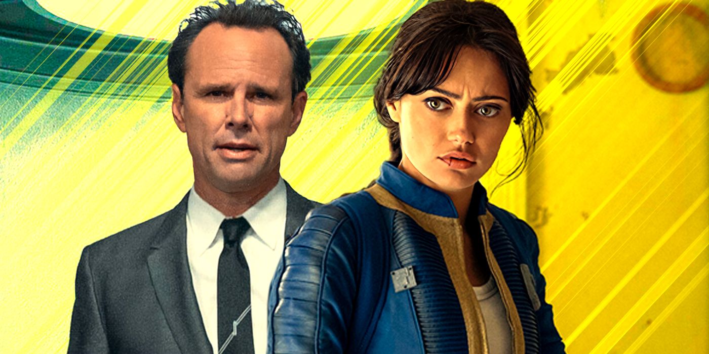 Ella Purnell as Lucy looking confused towards Walton Goggins' Cooper Howard in Fallout