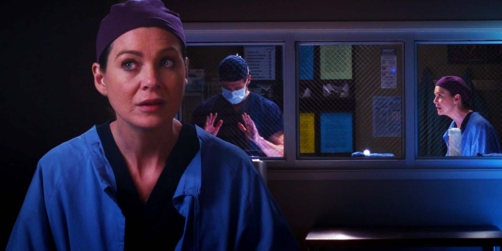 Ellen Pompeo como Meredith Gray e Patrick Dempsey como Derek Shepherd em Grey's Anatomy, temporada 10, episódio 20