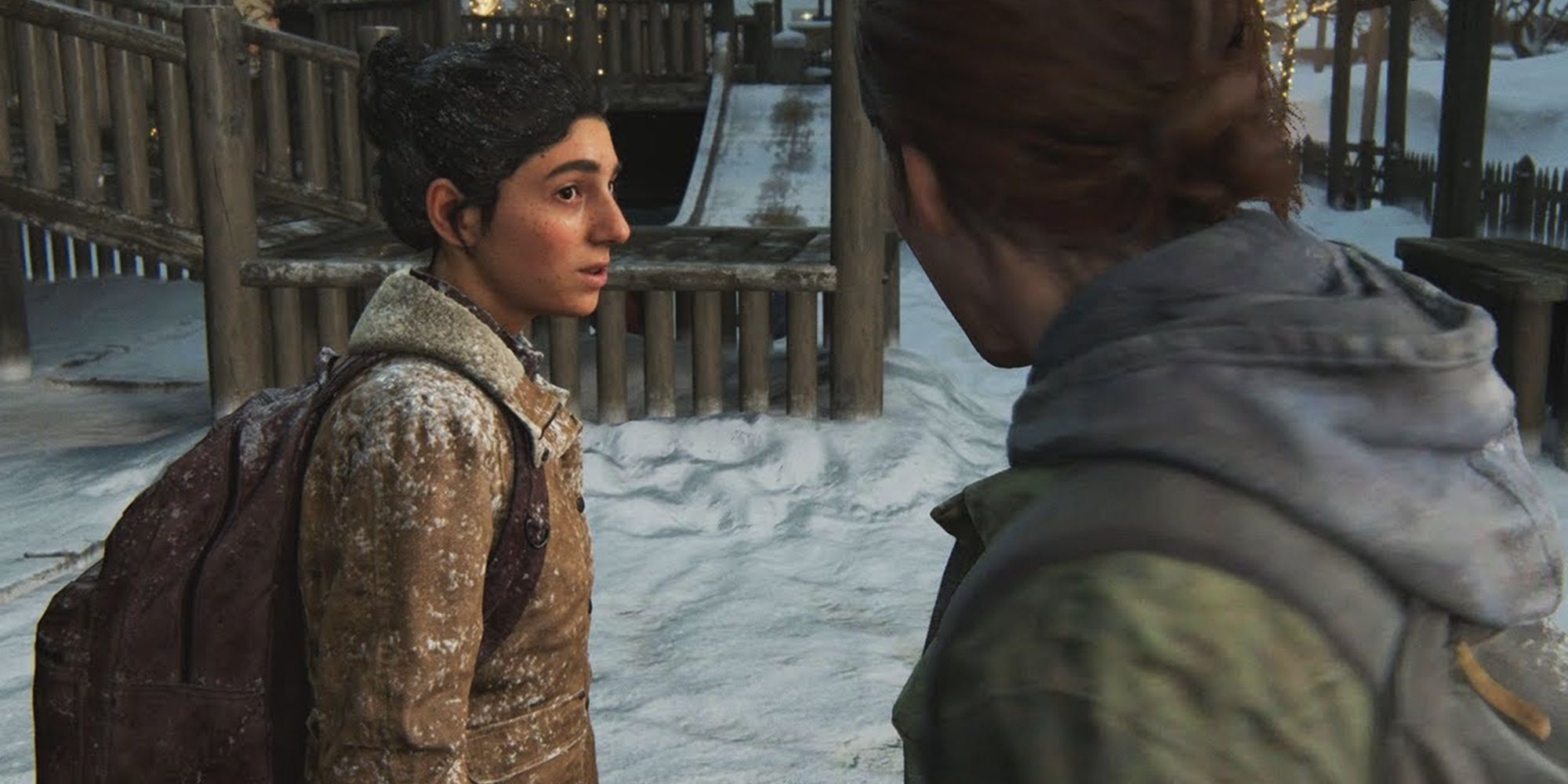 Ellie e Dina em um playground em The Last of Us Part II