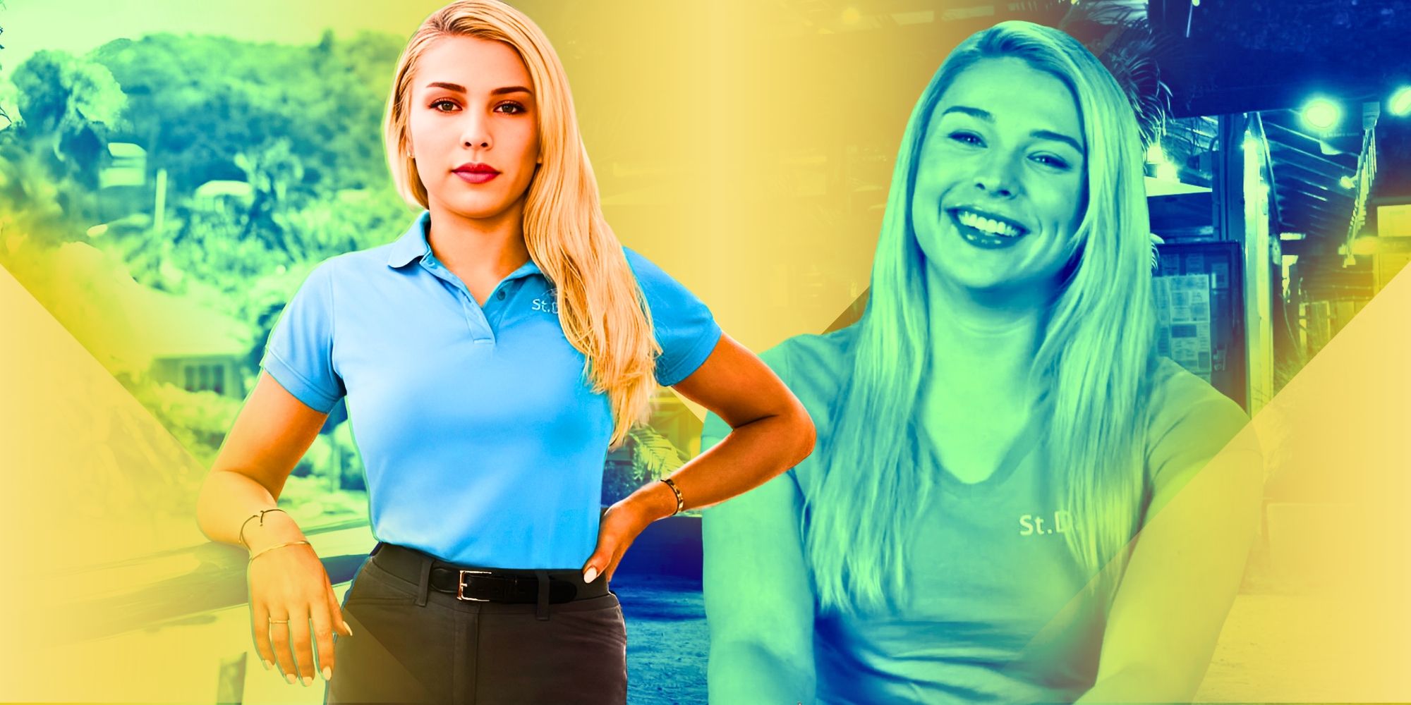 Below Deck Season 11 Paris Field montage yellow and green filtered background